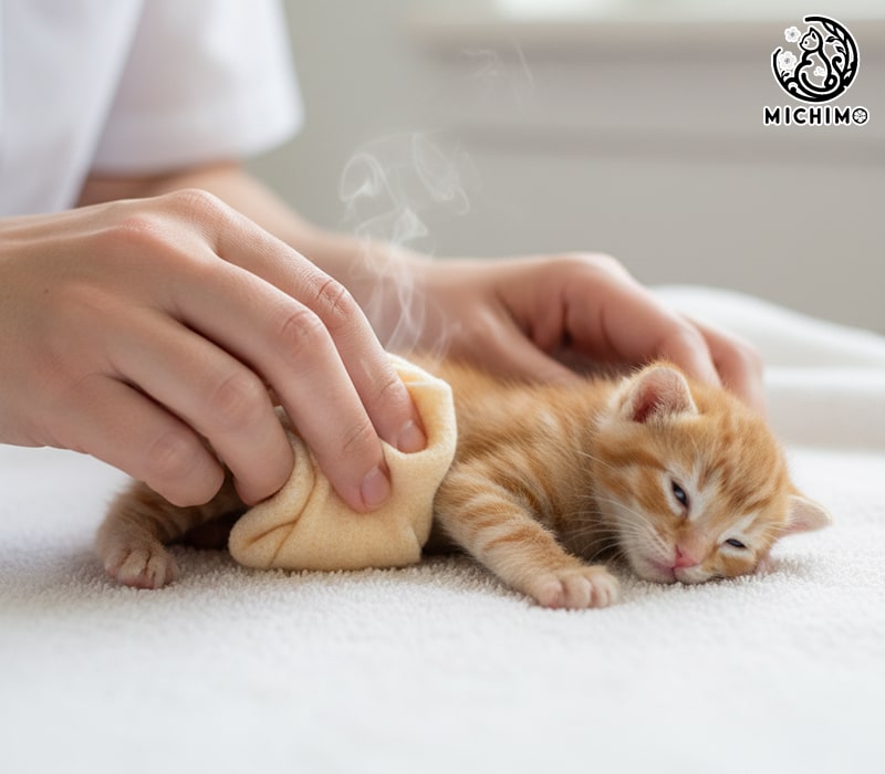 Các bước kích thích mèo con đi vệ sinh