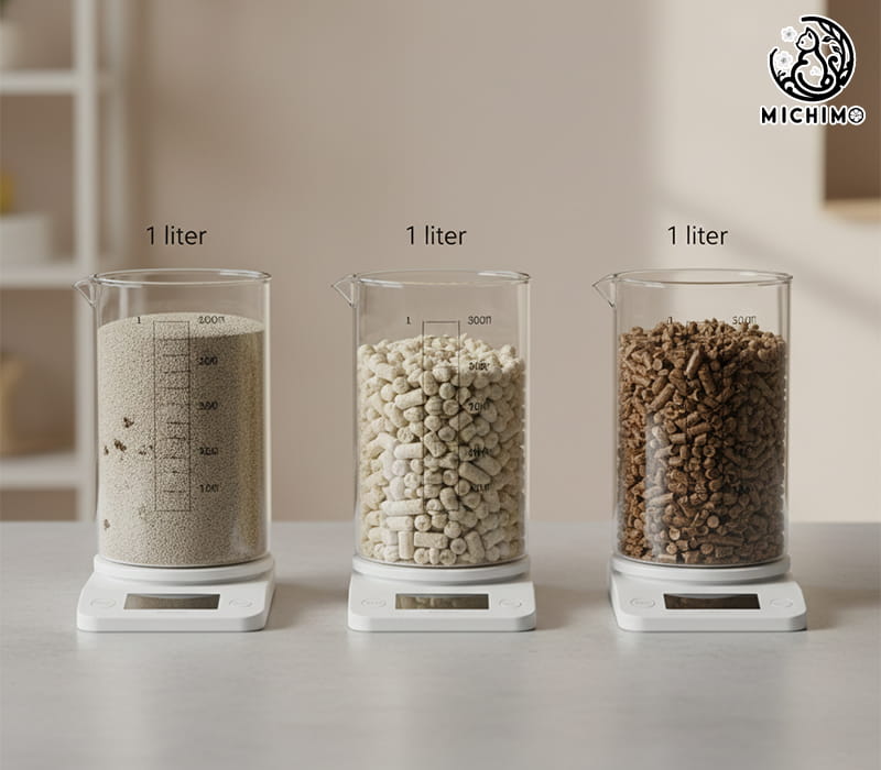 Trọng lượng 1 lít cát mèo phụ thuộc vào những yếu tố nào?