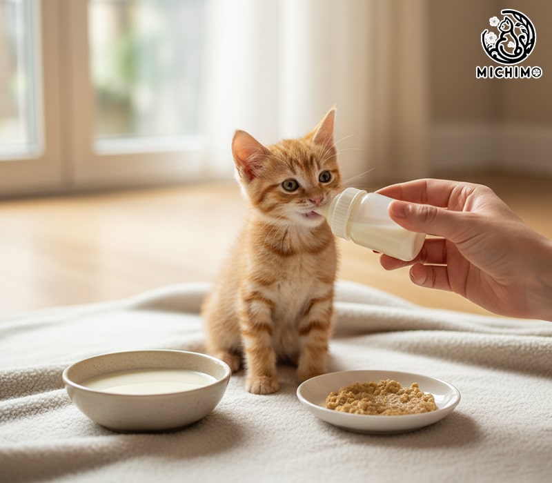 Chú ý chế độ dinh dưỡng đúng cho mèo con 1 tháng tuổi mất mẹ