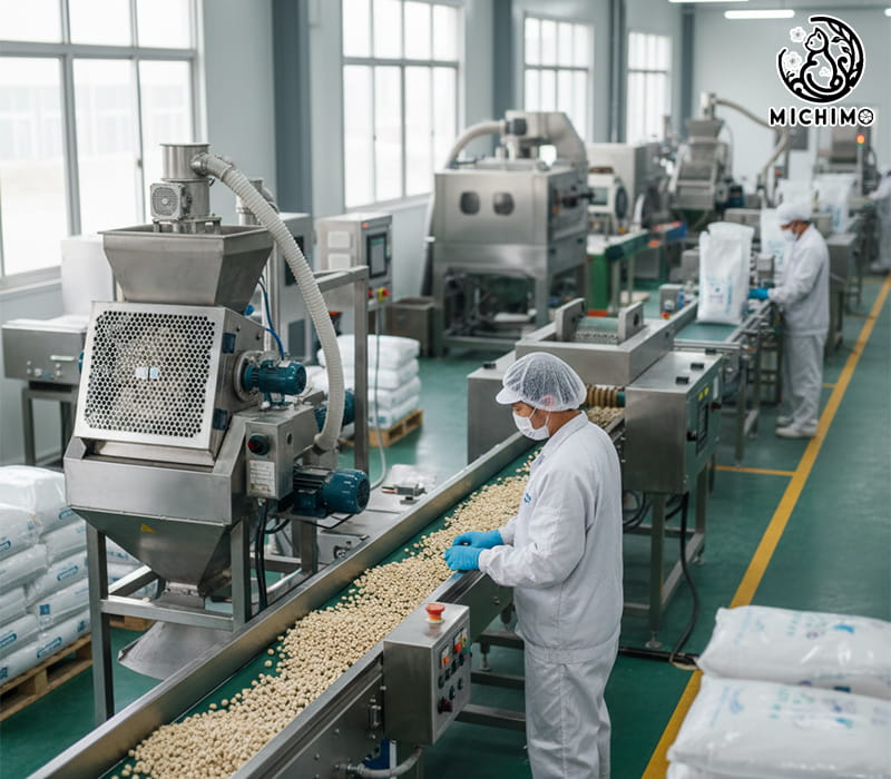 Quy trình sản xuất cát mèo tại xưởng Michimo đạt tiêu chuẩn an toàn