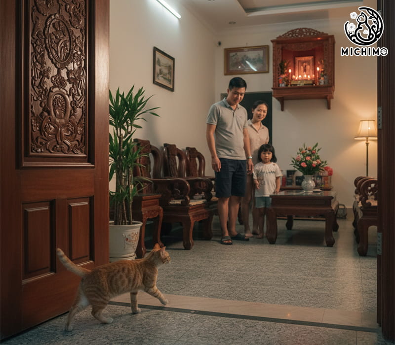 Mèo hàng xóm vào nhà tốt hay xấu