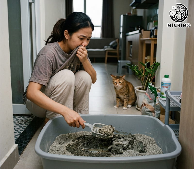 Cát có mùi hôi nặng dù đã dọn