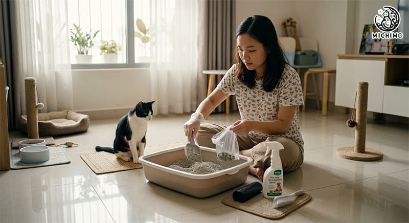 Vệ sinh khay cát & môi trường sống