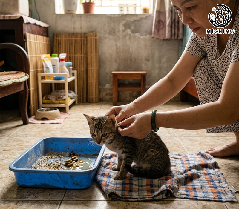 Dấu hiệu nhận biết mèo con bị tiêu chảy nghiêm trọng