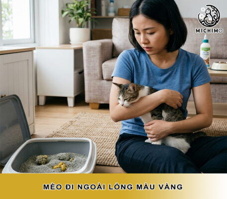 Mèo đi ngoài lỏng màu vàng