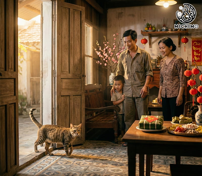 Mèo mướp vào nhà đầu năm mới