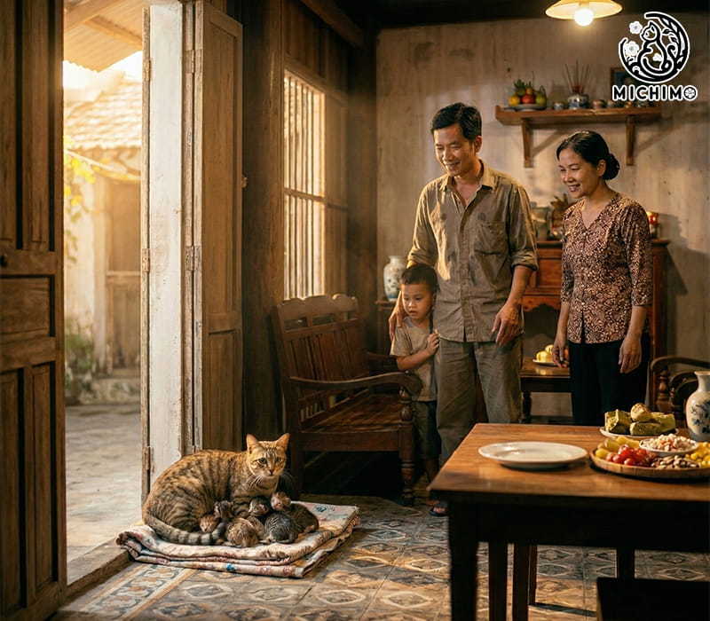 Mèo mướp vào nhà rồi sinh con