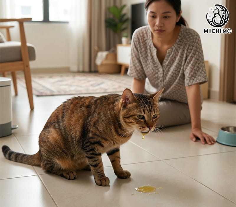 Mèo nôn ra dịch vàng