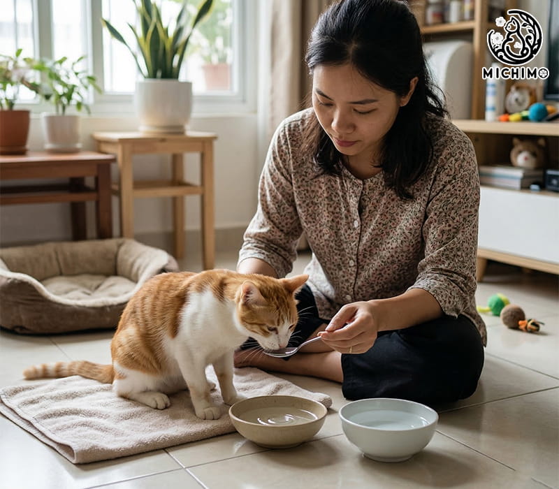 Cho mèo uống nước đầy đủ