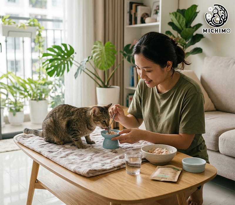 Cho mèo ăn thức ăn dễ tiêu