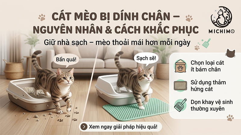 Cát mèo bị dính chân
