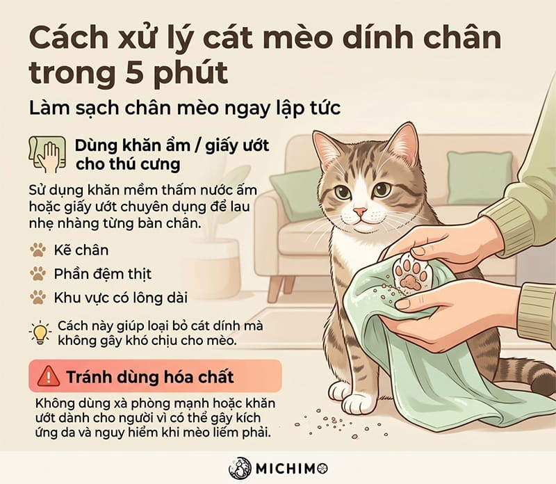 Làm sạch chân mèo ngay lập tức