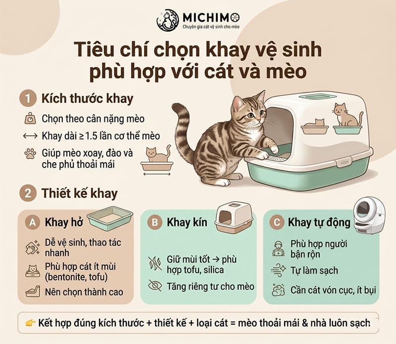 Tiêu chí chọn khay vệ sinh phù hợp với cát và mèo