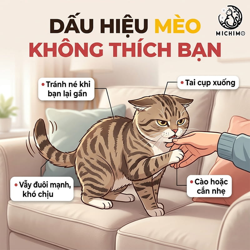 Dâu hiệu mèo không thích bạn