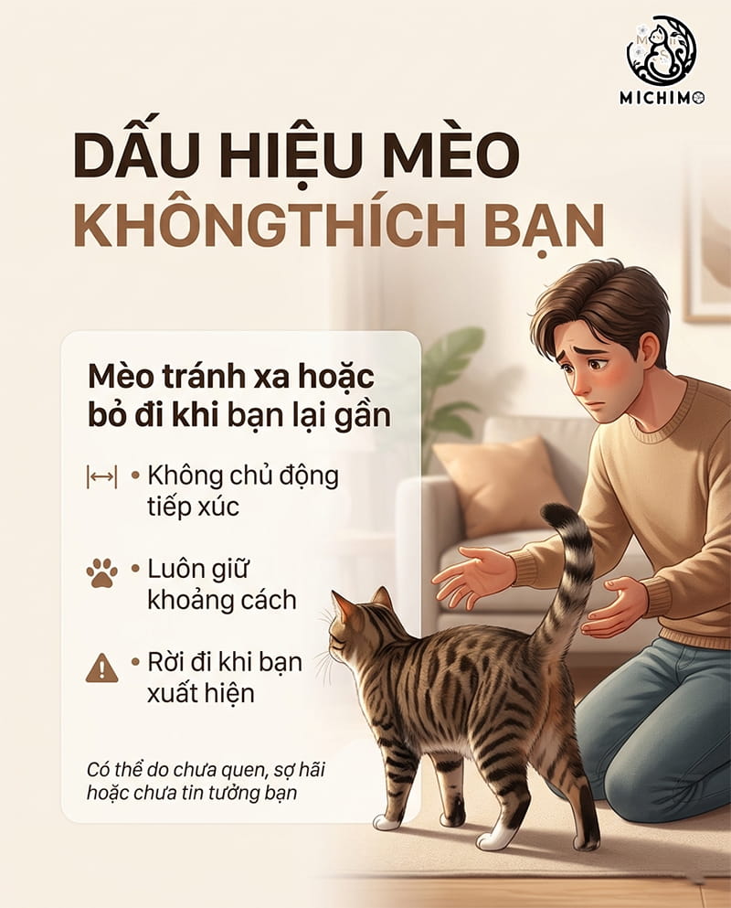 #1. Mèo tránh xa hoặc bỏ đi khi bạn lại gần