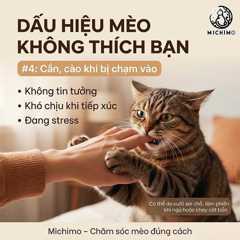 Mèo cắn, cào khi bị chạm vào