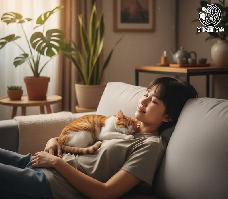 Mèo ngủ cạnh hoặc nằm lên người bạn