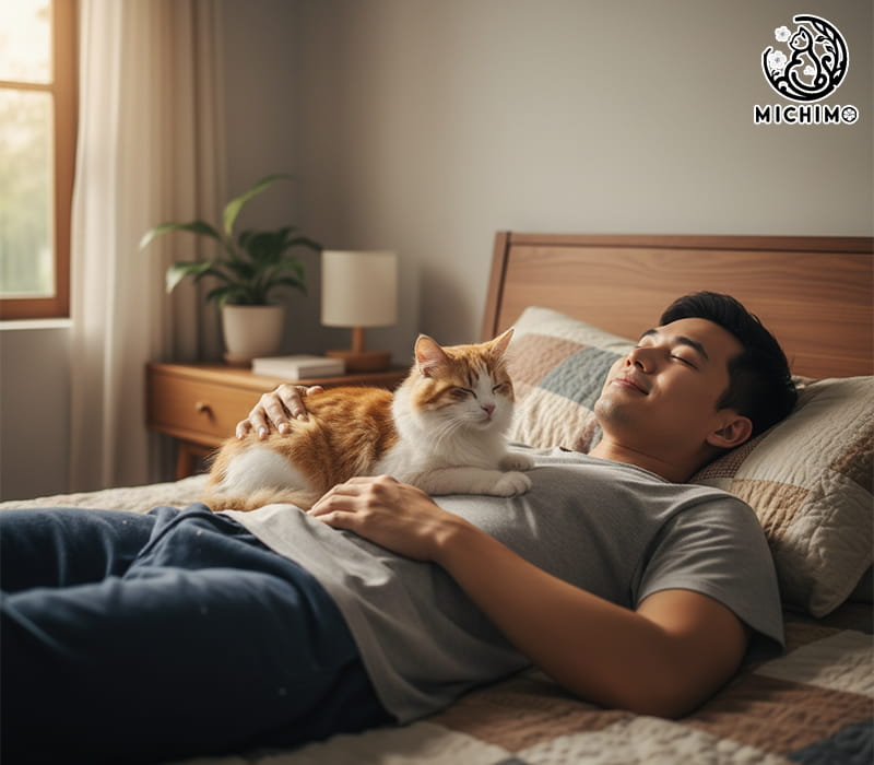 Mèo nằm lên bụng người có sao không?