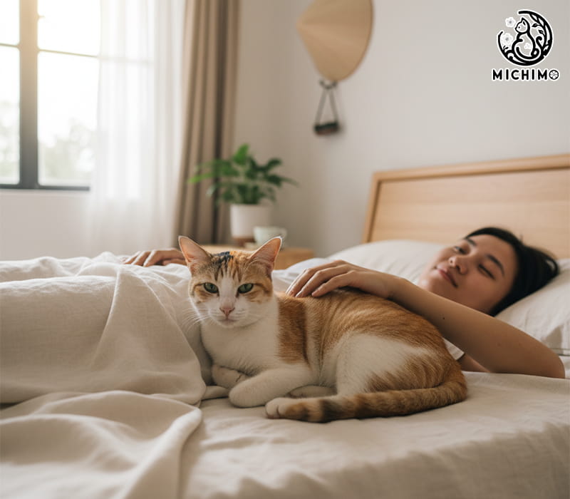 Khi nào mèo nằm lên bụng người là bình thường, không đáng lo