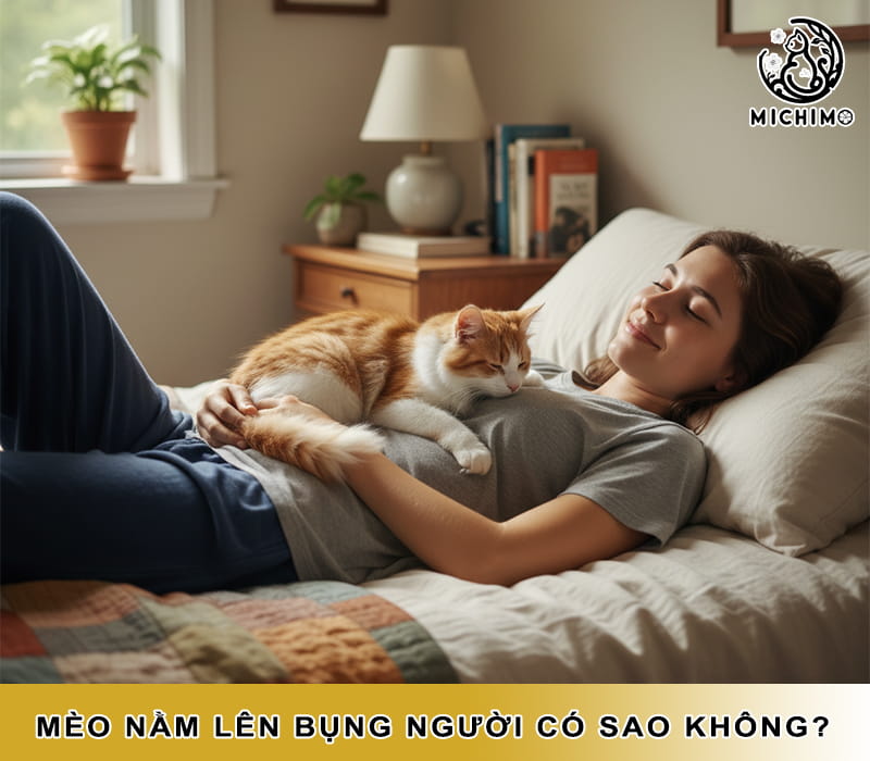 Mèo nằm lên bụng người có sao không?