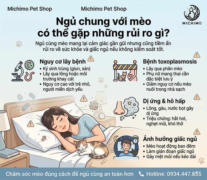 Ngủ chung với mèo có thể gặp những rủi ro gì?