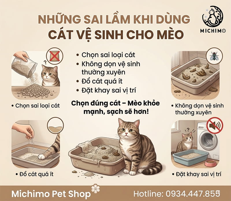 Sai làm khi dùng chát vệ sinh cho mèo