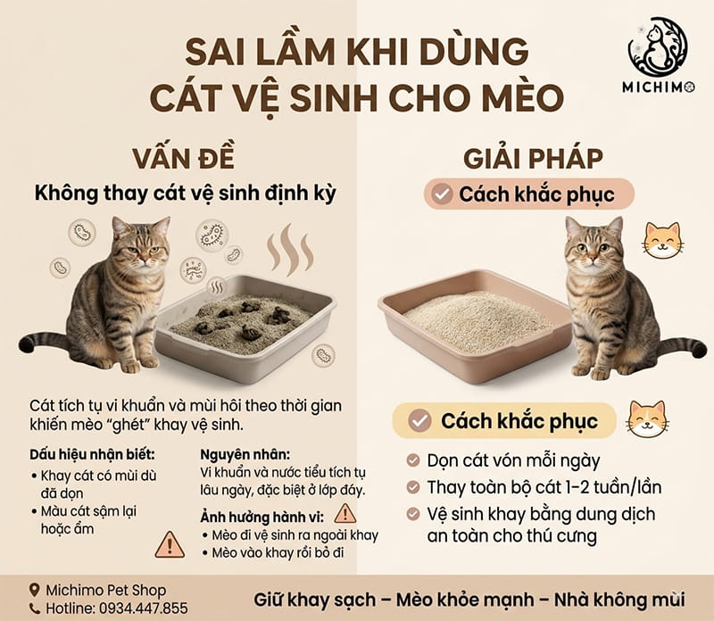 Không thay cát vệ sinh định kỳ