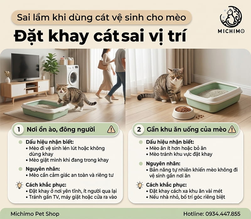 Đặt khay cát sai vị trí