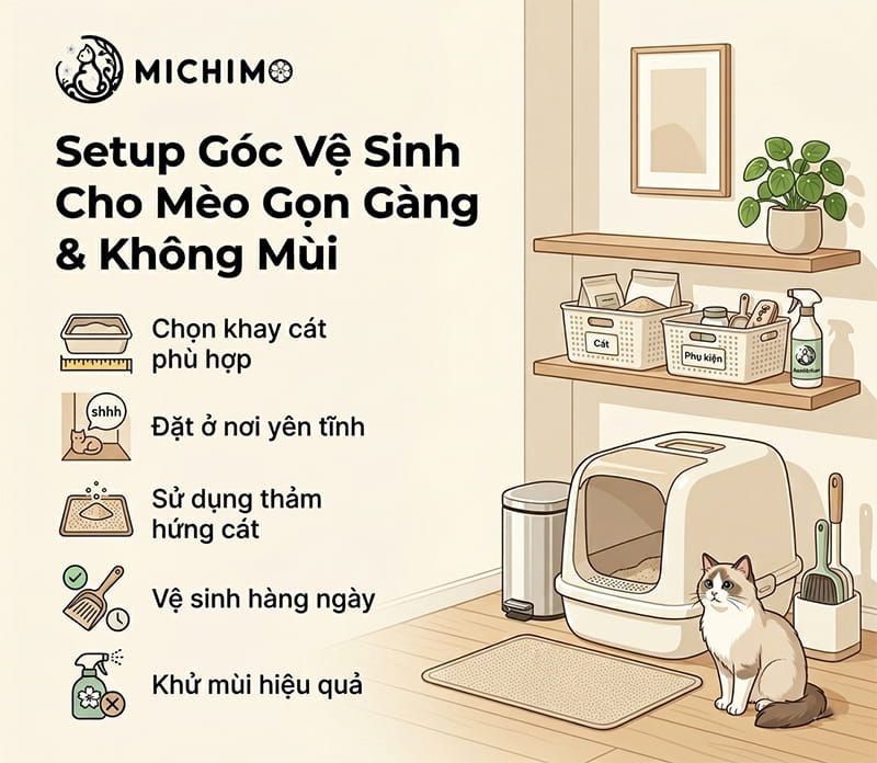 Setup góc vệ sinh cho mèo