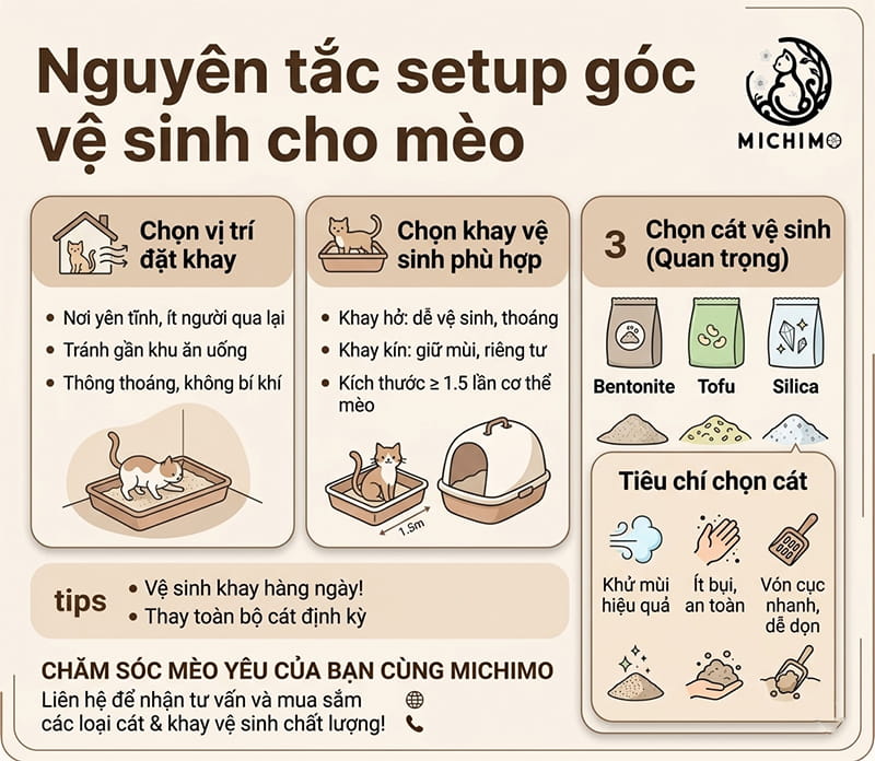 Nguyên tắc quan trọng khi setup góc vệ sinh cho mèo