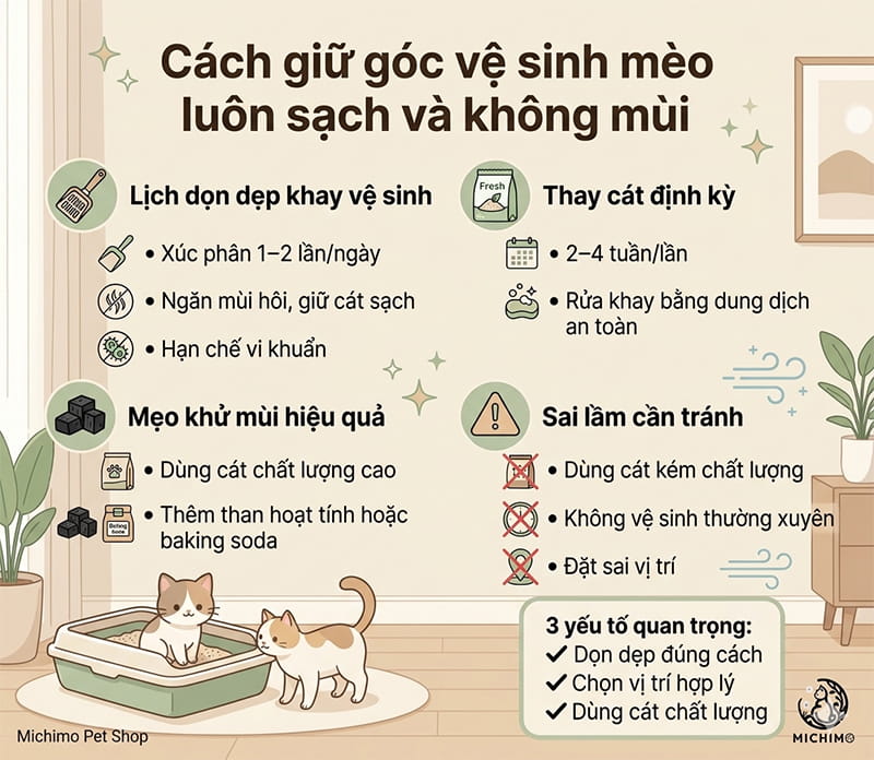 Cách giữ góc vệ sinh mèo luôn sạch và không mùi