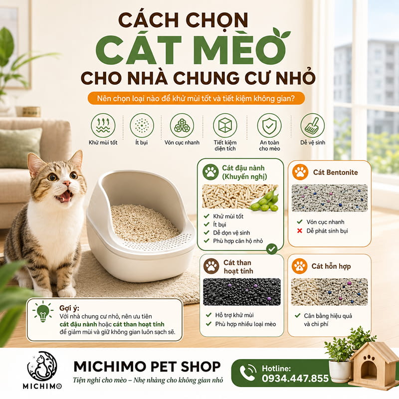 Cách chọn cát mèo cho nhà chung cư nhỏ