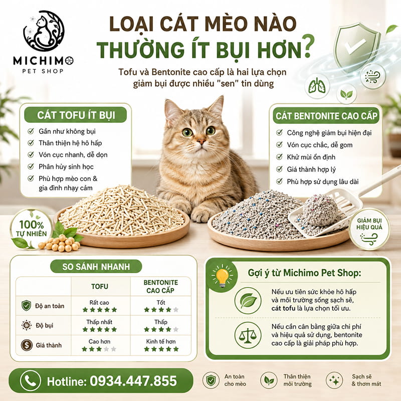 Loại cát mèo nào thường ít bụi hơn?