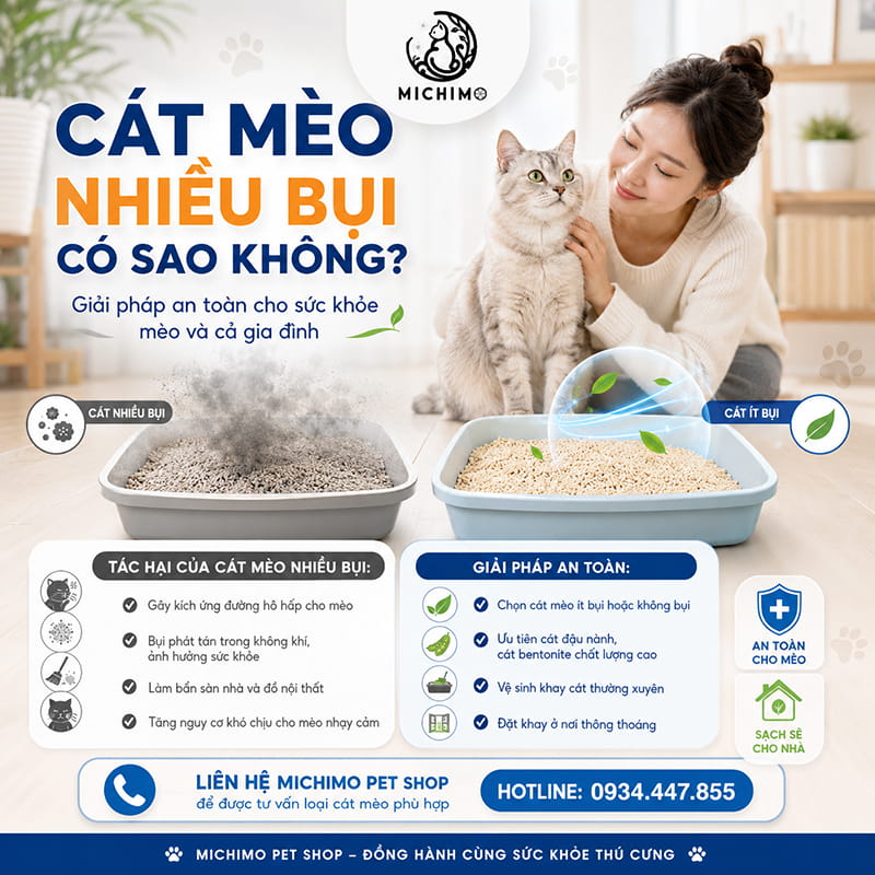 Cát mèo nhiều bụi có sao không?