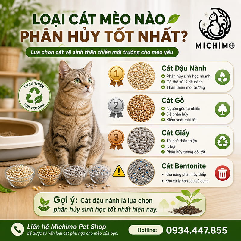 Loại cát mèo nào phân hủy tốt nhất?
