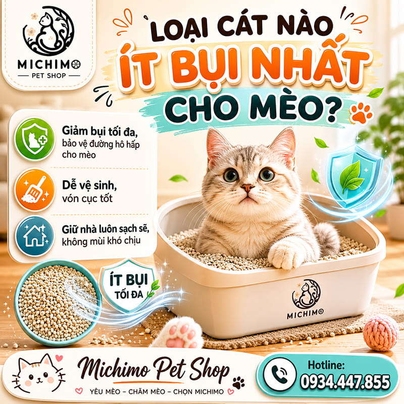 Loại cát nào ít bụi nhất cho mèo?