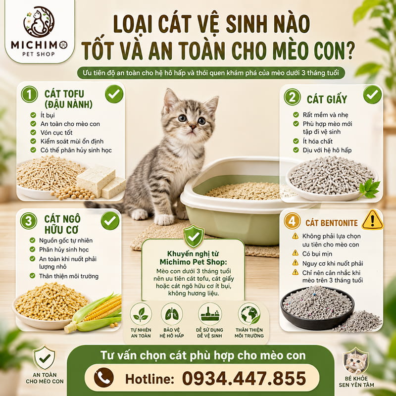 Loại cát vệ sinh nào tốt và an toàn cho mèo con?