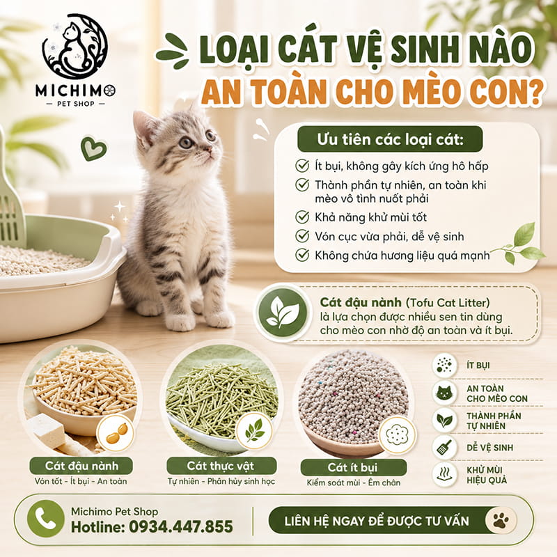 Loại cát vệ sinh nào an toàn cho mèo con?