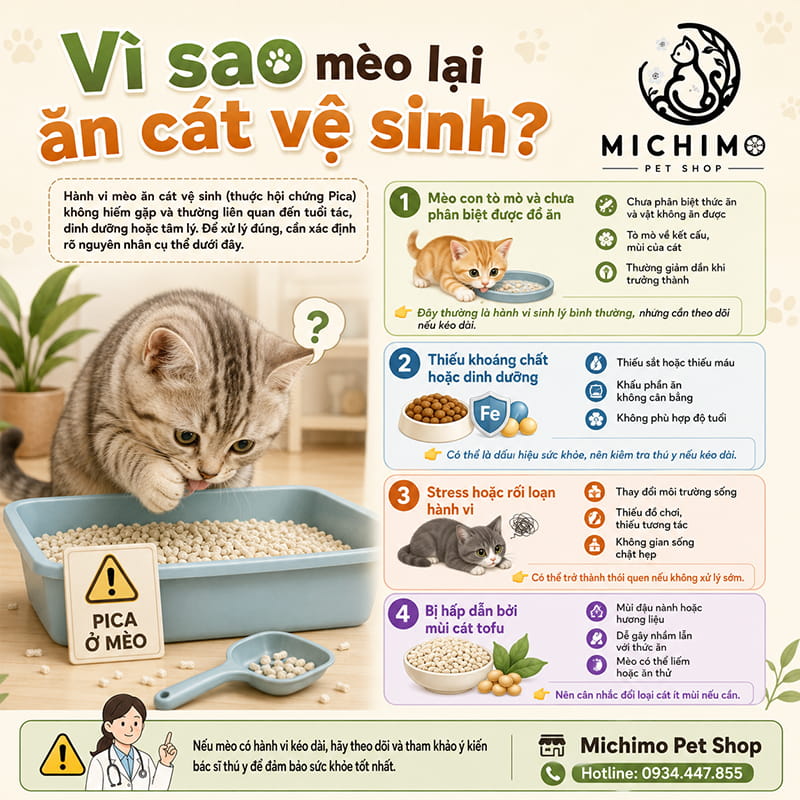 Vì sao mèo lại ăn cát vệ sinh?