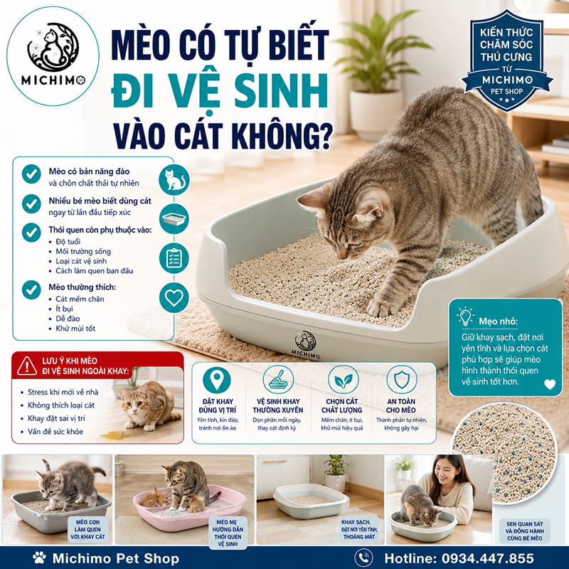 Mèo có tự biết đi vệ sinh vào cát không?