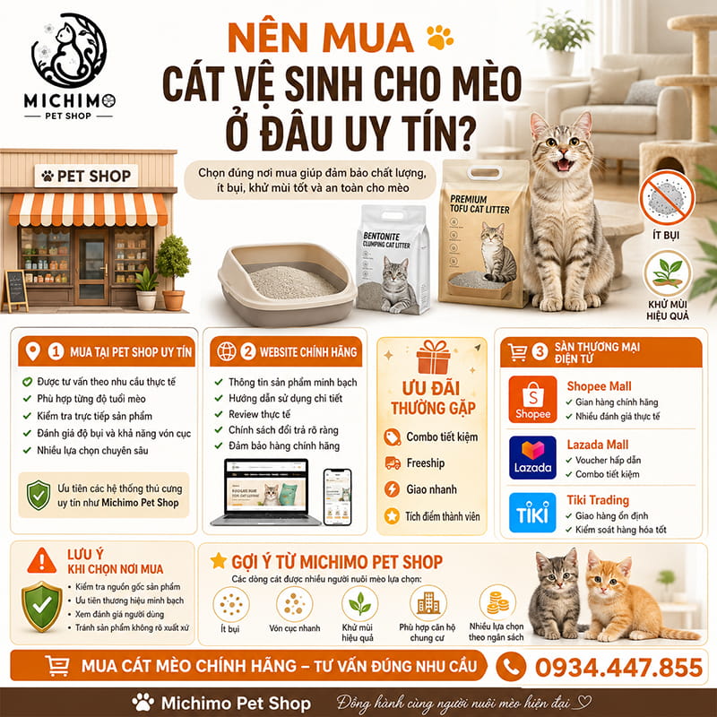 Nên mua cát vệ sinh cho mèo ở đâu uy tín?
