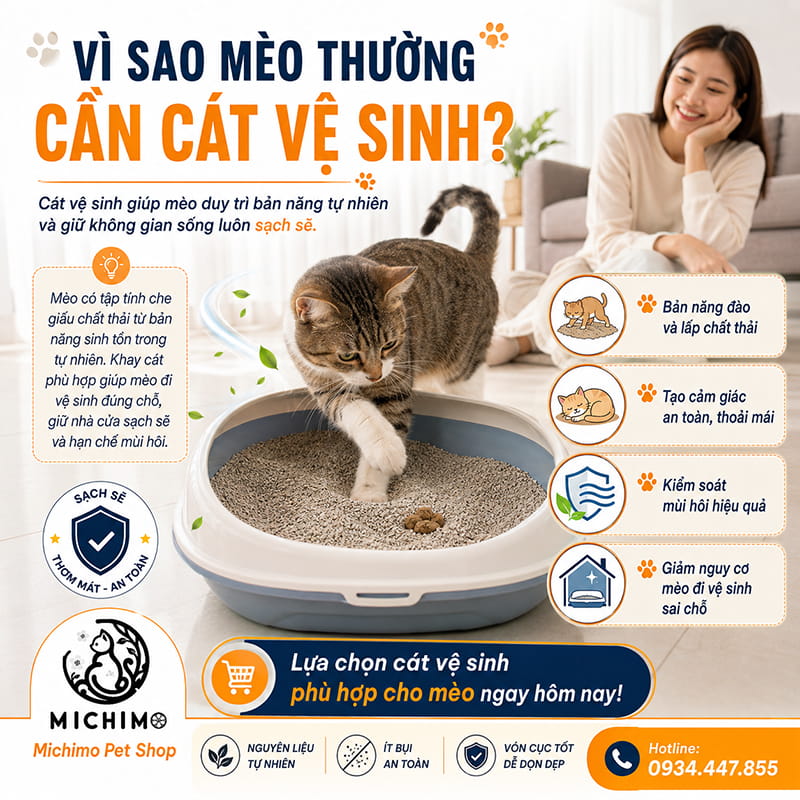 Vì sao mèo thường cần cát vệ sinh?