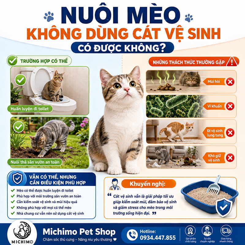Nuôi mèo không dùng cát vệ sinh có được không?