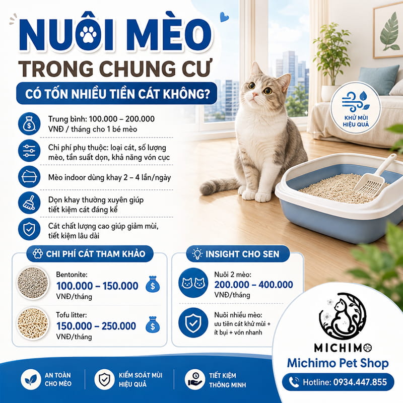 Nuôi mèo trong chung cư có tốn nhiều tiền cát không?