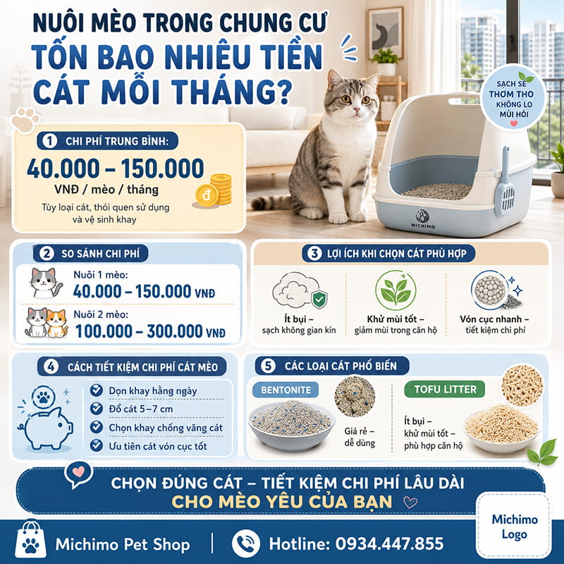Nuôi mèo trong chung cư tốn bao nhiêu tiền cát mỗi tháng?