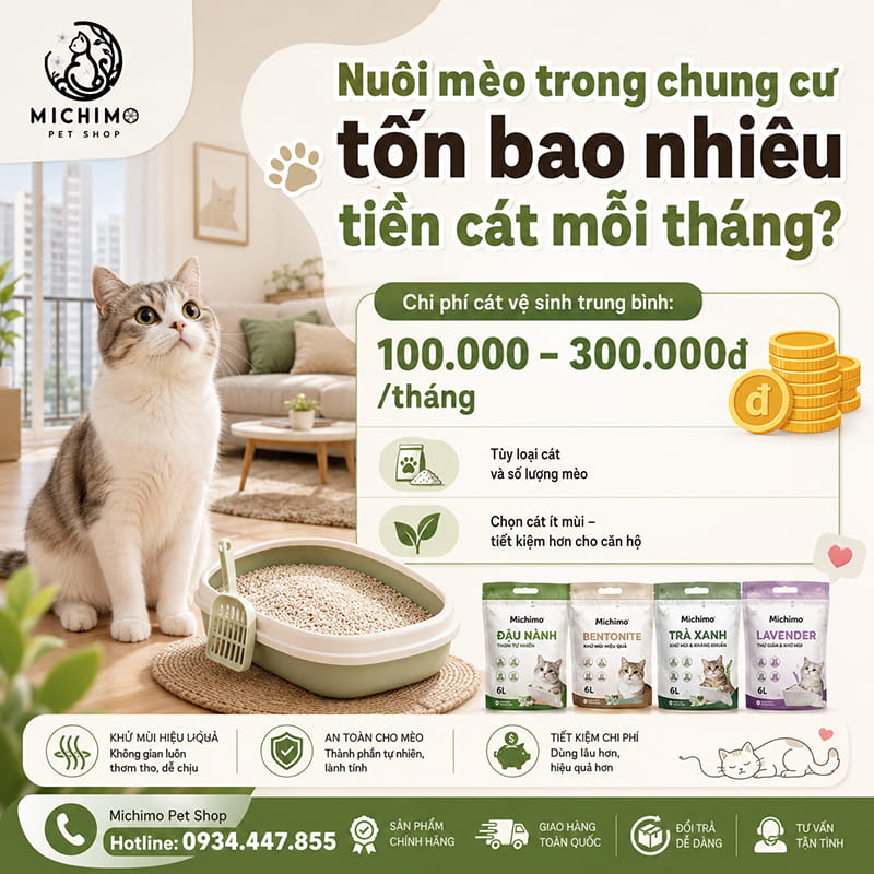 Nuôi mèo trong chung cư tốn bao nhiêu tiền cát mỗi tháng?
