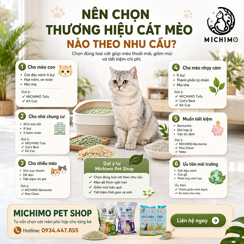 Nên chọn thương hiệu cát mèo nào theo nhu cầu?